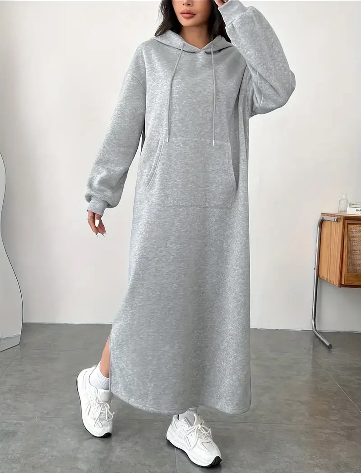 سویشرت زنانه بلند و کلاه‌دار – مدل H606 - L