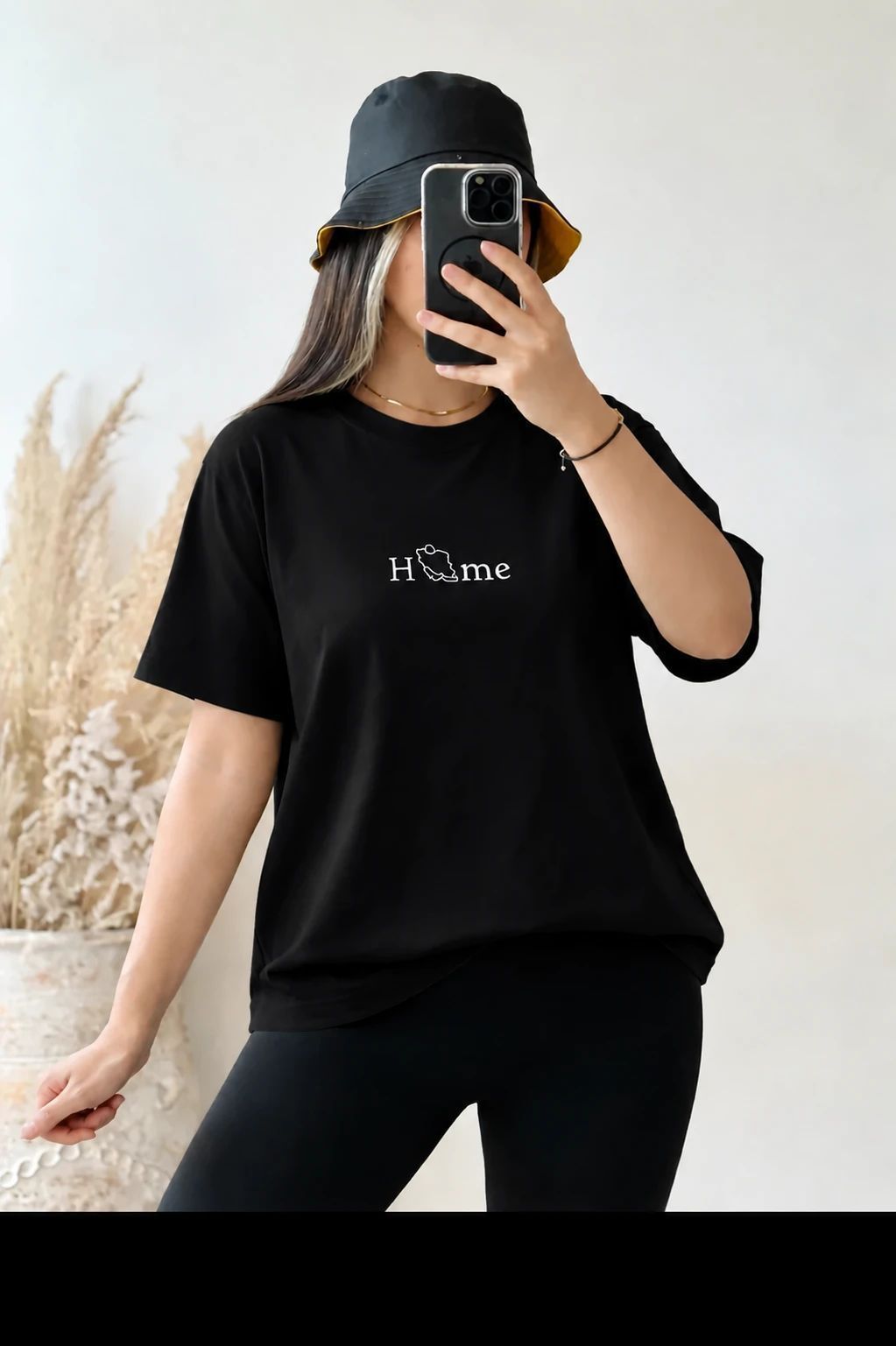 تیشرت باکسی طرح دار مشکی